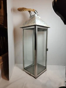 Glass Candle/ Lantern Holder  Metal- 19" Tall -hinged door-Shell Top! - Picture 1 of 8