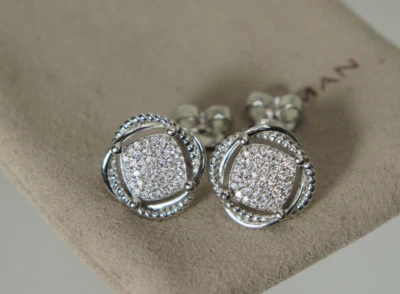 David Yurman 925 Silver 585 Gold INFINITY Diamond Pave Stud Earrings DY Pouch - Image 1 of 4