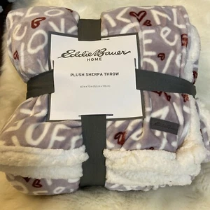 NEW Eddie Bauer Home Plush Sherpa Throw 60 x 70 Lilac Love Hearts Pattern - Picture 1 of 5