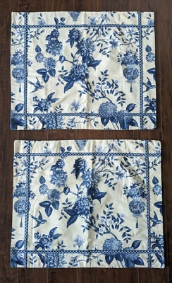 Juego de 2 jarrón Williamsburg Waverly azul crema floral pájaro fundas estándar 26x20 Foto 1 de 4
