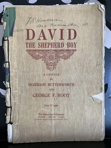 David The Shepherd Boy A Cantata di Hezekiah Butterworth MCMX 1910 Antico - Foto 1 di 5