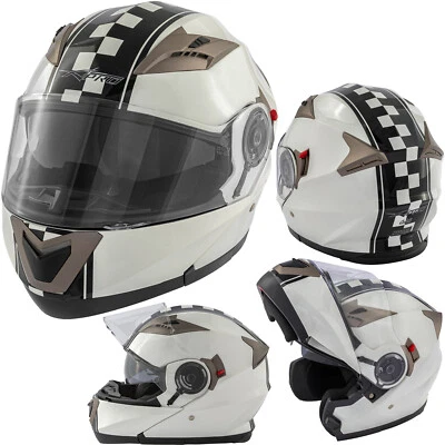 Moto Casco Abatible Aprobado Touring Grafica ECE 22 Doble Visera Blanco - Imagen 1 de 4
