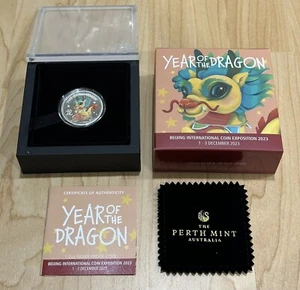 2024 Tuvalu Lunar Baby Dragon Colorized 1/2 oz Silver Proof BEIJING Limited 350 - Picture 1 of 8
