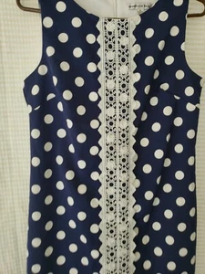Women's Size 6 Navy Blue and White Polka dots - Picture 1 of 12
