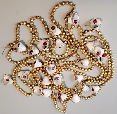 Vintage Beaded Christmas Garland w/ Bells 162" 1950's Mercury Glass - Image 1 of 4