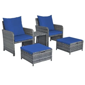 Uixe Gray 5-Piece Outdoor Rattan Wicker Patio Conversation Sofa Ottoman and Set - Picture 1 of 9