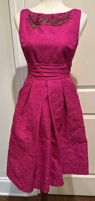 Kay Unger Pink Floral Sleeveless Cocktail Dress Formal Pockets Size 4 — 第 1/4 张图片