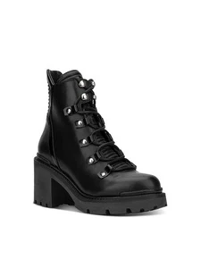 AQUATALIA Womens Black Lace Up Valia Round Toe Block Heel Leather Booties 8.5 M - Picture 1 of 8