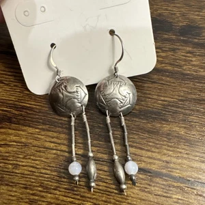 VTG Navajo Sterling Silver Dangle Beaded Earrings Drop Western Cowgirl Jewelry - Picture 1 of 8