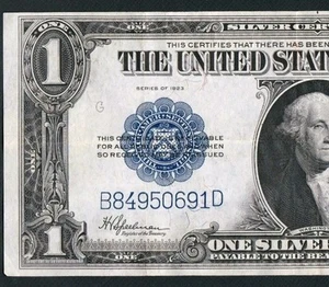 GORGEOUS SPEELMAN/WHITE 1923 $1 LARGE SILVER CERT. NO PINHOLES OR TEARS - Picture 1 of 3
