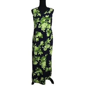 Vintage 90s Norton Dress Womens Green Floral Tank Sleeveless MIDI Tie Back S - Picture 1 of 7