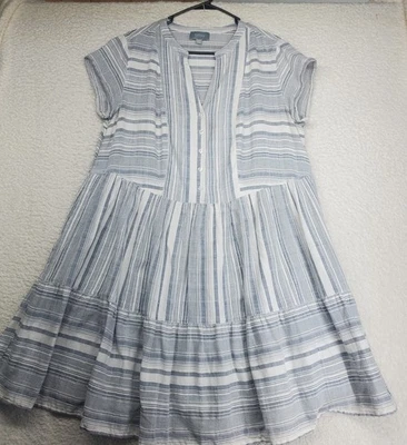 Women's Oversized Tiered Dress Size 20 Gray Striped 100% Cotton Lagenlook Resort - Image 1 of 4