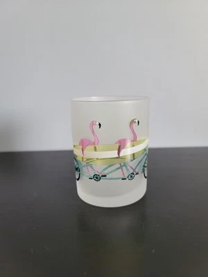 Culver Flamingos Surfboard Bike Palm Trees Frosted Double Old Fashioned Glass - Image 1 of 4