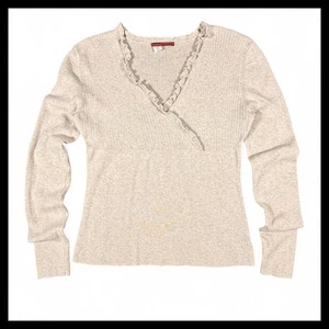 Tapemeasure Rüschen tailliert Babydoll Wickel Pullover Oberteil M beige Y2K gerippt anthro 90 - Bild 1 von 10