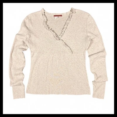 Top Suéter Top Babydoll Ajustado con Volantes Tapemeasure M Beige Y2K Acanalado Anthro 90 Foto 1 de 4