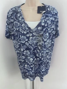 Basic Editions woman XXL Top Blue floral Layered Look w/Insert Silver Studs NWT - Picture 1 of 4
