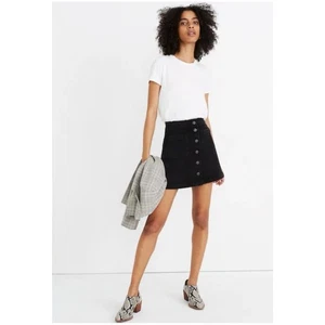 Madewell Women’s Sz 8 Black A-Line Mini Skirt Snap Front Stretch Cotton - Picture 1 of 13