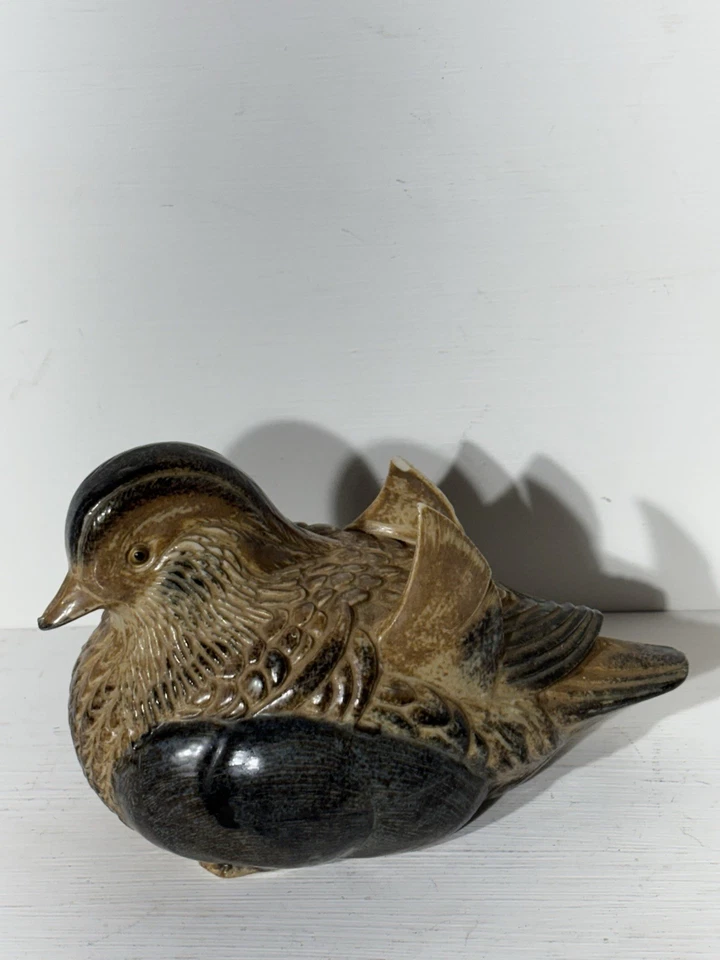 Винтажная коричневая керамическая фигурка птицы мандарин утка  - Изображение 1 из 4