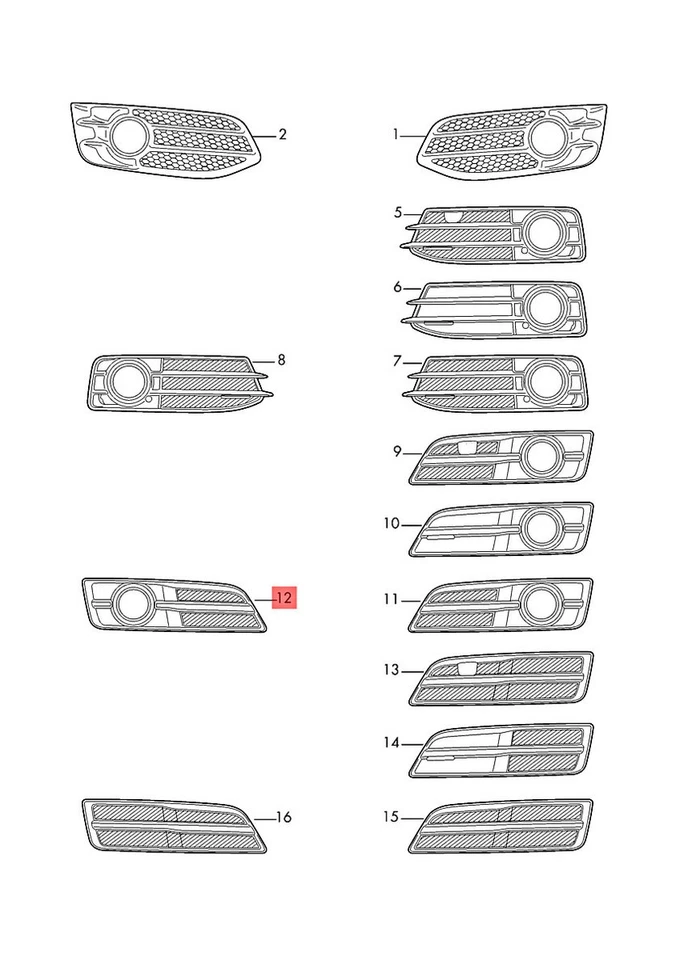 Grelha guia de ar genuína para modelos com lâmpadas de neblina cetim 8P0807682JZDE - Imagem 1 de 1