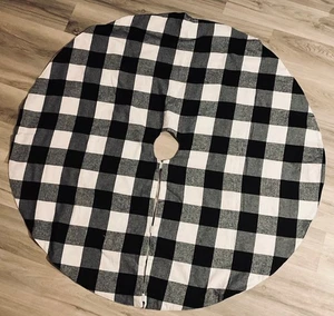 Black and White Buffalo Plaid Check Farmhouse Rustic Christmas Tree Skirt 48” - Picture 1 of 3