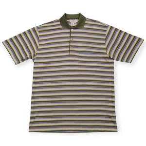 Ermenegildo Zegna Polo Shirt Mens M (50) Green Striped 100% Cotton Italy Pocket - Picture 1 of 10