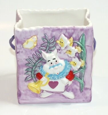 Bolso de Cerámica Vintage Disney Alicia en el País de las Maravillas Blanco Conejo Pascua Cesta Plato Foto 1 de 4