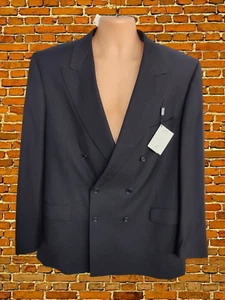 BNWT VINTAGE ST MICHAEL M&S BLACK 46L SUIT JACKET 100% WOOL MENS DOUBLE BREASTED - Picture 1 of 5