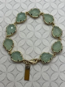 Kendra Scott Brynn Bracelet teardrop light green Chalcedony Gold Older Style - Picture 1 of 18