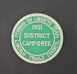 1951 District Camp-o-Ree Boy Scout Lincon Trails Council Patch - Picture 1 of 2