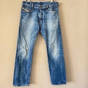 Jean de mezclilla Diesel Poiak lavado ácido envejecido 32x30 para hombre hecho en Italia - Imagen 1 de 13