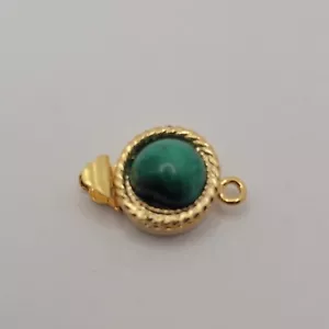 Gold Tone Box Clasp for Necklace or Bracelet with Beautiful Round Green Stone - Picture 1 of 4