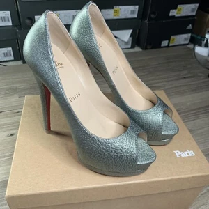 CHRISTIAN LOUBOUTIN Palais Royal Laminat Silber Peeptoe Leder Pumps EU 36,5 - Bild 1 von 9