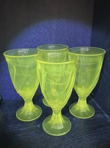 Noritake Sweet Swirl Cranberry Iced Tea Glass Goblet Stemware 7.5” GLOWS YELLOW - Picture 1 of 6