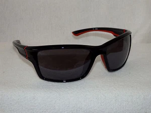 Gafas de sol UV400: lente de PC gris, marco negro brillante con acentos rojos 26223 - Imagen 1 de 5