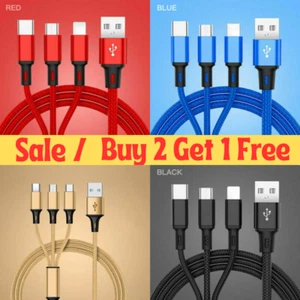 3 in 1 Multi USB Charger Charging Cable For iPhone USB TYPE C Android Micro - Picture 1 of 15