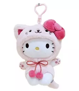 Sanrio Characters Official Plush Doll : Cat Costume Hello Kitty 13cm Keyring - Picture 1 of 2