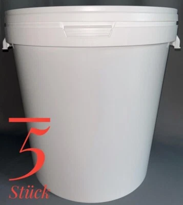 MARMOS-PLAST 5 x Eimer mit Deckel 30 l Liter Weiß Aufbewahrung Lebensmittele Leereimer Kübel