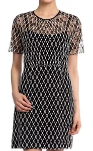 Sandro Short Sleeve Crafted Lace Black White Sheer Pencil Dress Sz 1/US XS $350 - Picture 1 of 8