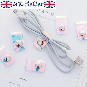 Charger Earphone Cable Tie Winder Holographic Iridescent - Picture 1 of 11