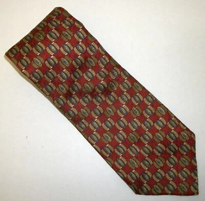 Corbata PAUL FREDERICK Marrón y Dorado Ovalados Cuadros Seda 58" Largo x 4" Ancho (E973) Foto 1 de 3