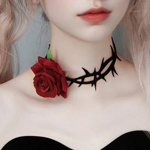 Vintage Velvet Rose Flower Choker Necklace Women Gothic Neck Chain Collar Strap - Picture 1 of 9