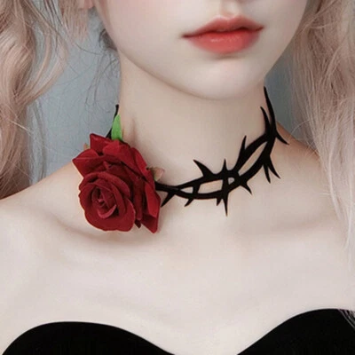 Vintage Velvet Rose Flower Choker Necklace Women Gothic Neck Chain Collar Strap - Image 1 of 4