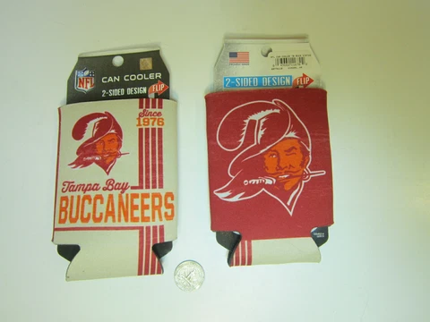 2 Tampa Bay Buccaneers Retro Throwback Insulated Football NFL Can Koozies Cooler Cover