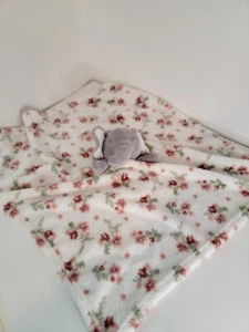 Moderne Baby grau Elefant Lovey weiß rot Blumen Sicherheitsdecke Plüsch 23"x24" - Bild 1 von 6