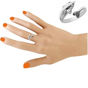 Anillo ajustable de plata esterlina circonita cúbica de circonio delfín o anillo para el dedo del pie - Imagen 1 de 4