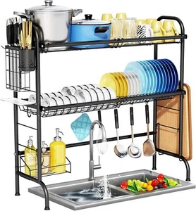 2-Tier Stainless Steel Over Sink Dish Drying Rack Large Capacity Kitchen Drainer - Picture 1 of 5