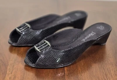 J Renee Black Leather Mule Faux Snake Skin Women’s Slip On Wedge Heel Size 8.5 W - Image 1 of 4