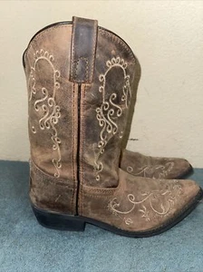 Smokey Mountain Brown Leather Cowboy Western Boots Youth sz 3 R FREE SHIPPING - Picture 1 of 8
