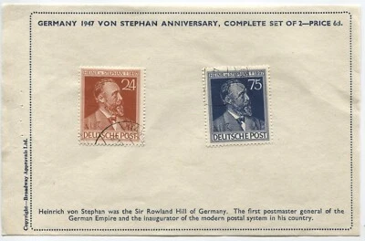GERMANY POST-WWII 1947 2 DEUTSCHE POST STAMPS von STEPHAN ATTACHED TO PAPER - Image 1 of 4