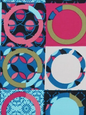 Abstract Circle And Squares Techno Crepe  Knit Fabric Blue Pink  By the Yard   - Image 1 of 3
